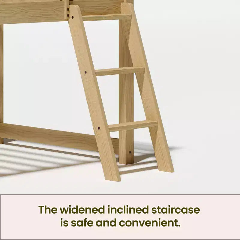 Lit mezzanine bas Bellemave pour enfants - Convertisssable en lit superposé, cadre en bois massif moderne avec éclairage LED, chêne.