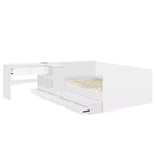 Lit plateforme double en bois Bellemave avec 6 tiroirs, étagères et coiffeuse, blanc