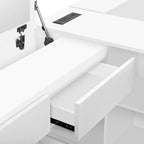 Lit plateforme double en bois Bellemave avec 6 tiroirs, étagères et coiffeuse, blanc