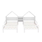 Lit plateforme double gigogne Bellemave avec tête de lit en forme de maison et table de chevet intégrée, Blanc