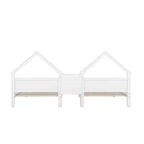 Lit plateforme double gigogne Bellemave avec tête de lit en forme de maison et table de chevet intégrée, Blanc