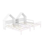 Lit plateforme double gigogne Bellemave avec tête de lit en forme de maison et table de chevet intégrée, Blanc