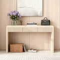 Luxystar Rustic Console Table with 3 Fluted Drawers, Solid Wood Veneer and Natural Wood Grain for Living Room, Hallway