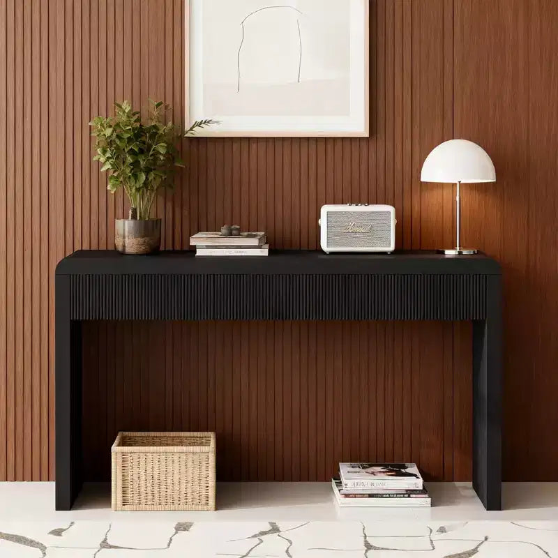 Table console rustique Luxystar avec 3 tiroirs cannelés, placage en bois massif et grain de bois naturel pour salon, couloir