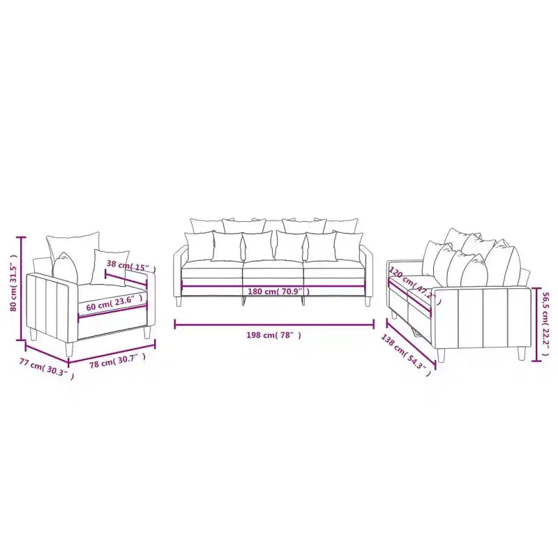 vidaXL Ensemble canapé avec coussins Canapé fauteuil pour salon 3 pièces Velours