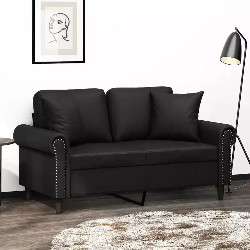 vidaXL Canapé 2 places avec coussins, Causeuse en similicuir noir