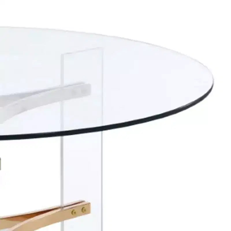 Table basse ronde Royal Hampton de 41 pouces, plateau en verre, pieds en acrylique, transparent, or
