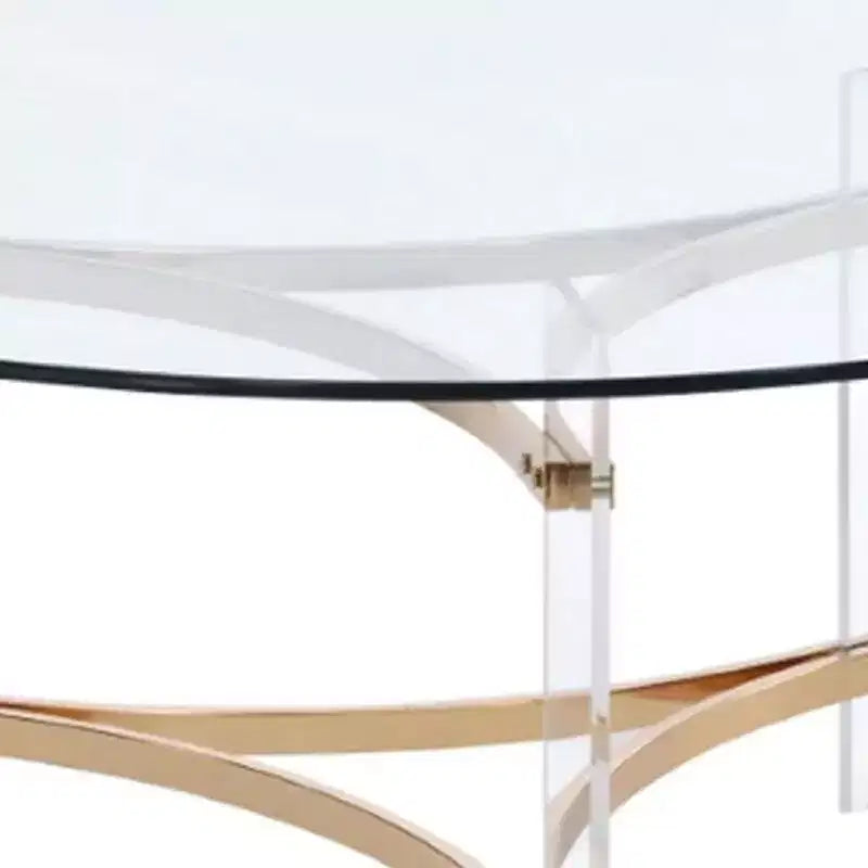 Table basse ronde Royal Hampton de 41 pouces, plateau en verre, pieds en acrylique, transparent, or