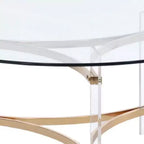 Table basse ronde Royal Hampton de 41 pouces, plateau en verre, pieds en acrylique, transparent, or