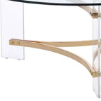 Table basse ronde Royal Hampton de 41 pouces, plateau en verre, pieds en acrylique, transparent, or
