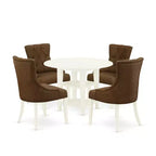 HomeStock 5-Pc Linen White Finish Solid Wood Top - Round Dining Room Set with Dropleaf - Seats 4