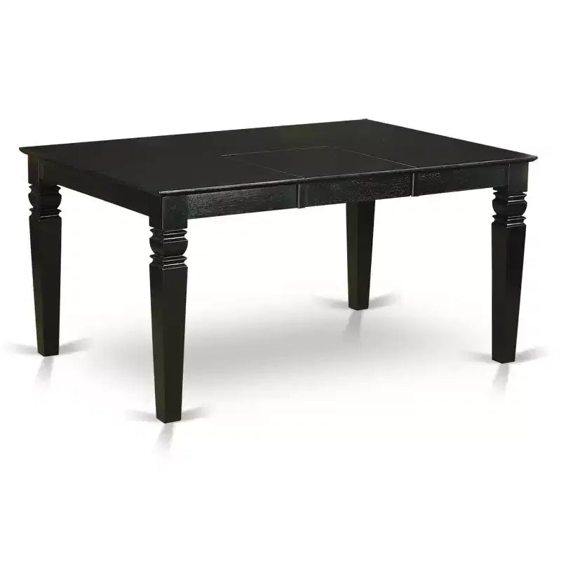 HomeStock Ensemble table de salle à manger avec plateau en bois massif et 4 chaises avec rallonge papillon, finition noire, 5 pièces