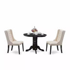3-Piece Black Finish Solid Wood Top - Button Tufted Dining Room Set - Seats 4