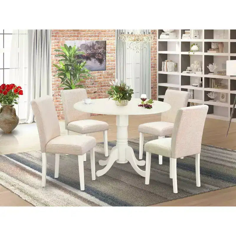 Ensemble de salle à manger rond avec 4 chaises - Table de cuisine de 42 pouces et chaises Parson - Blanc lin et beige