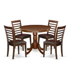 HomeStock 5-Piece Round Mahogany Finish Solid Wood Top Dining table with 4-Chairs