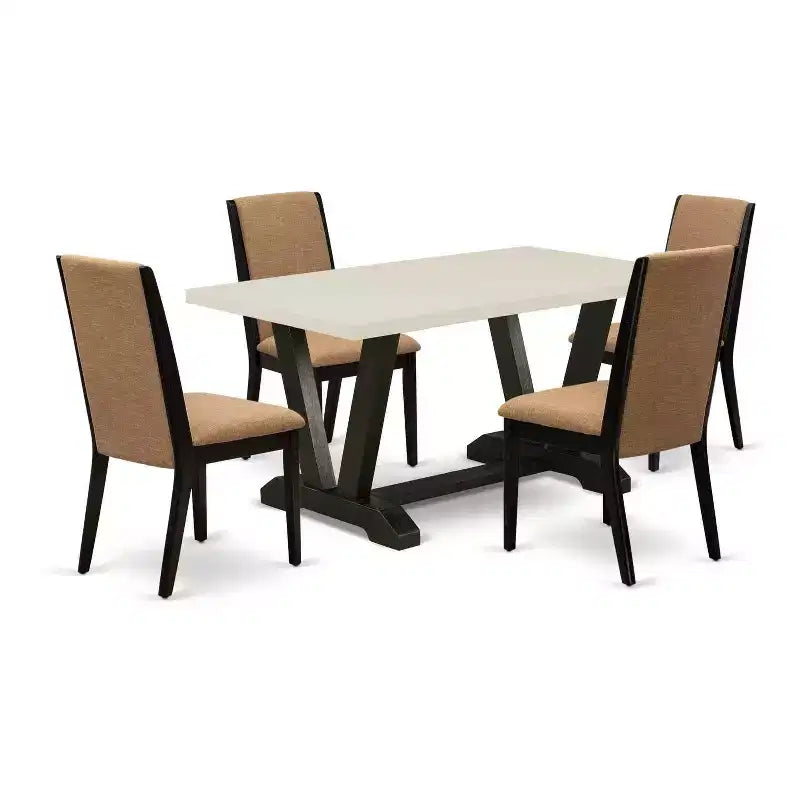 HomeStock 5-Piece Natural Oak Finish Solid Wood Top Dining table with 4 Chairs