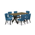 HomeStock 7-Piece Rectangle Distressed Jacobean Finish Solid Wood Top Dining Table with 6-Parson Chairs