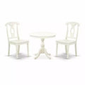3-Piece Linen White Finish Solid Wood Top - Dining Room Set - Seats 4