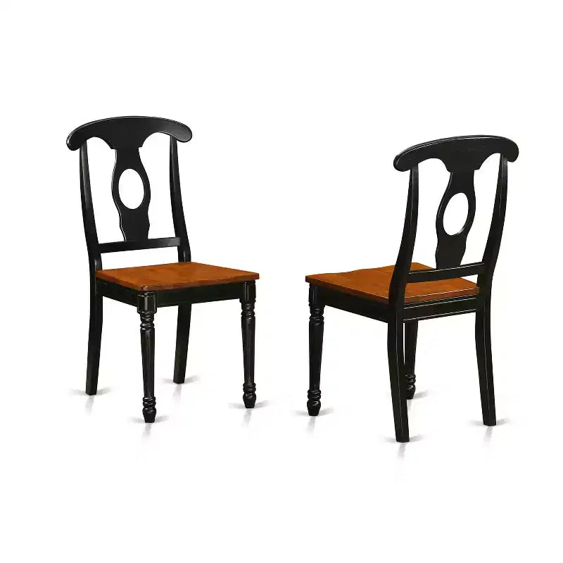 Table de salle à manger HomeStock 3 pièces ronde en bois massif, finition noire et merisier, avec 2 chaises