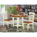 Ensemble de salle à manger 3 pièces HomeStock avec table ronde à plateau en bois massif finition cerisier et couleur crème