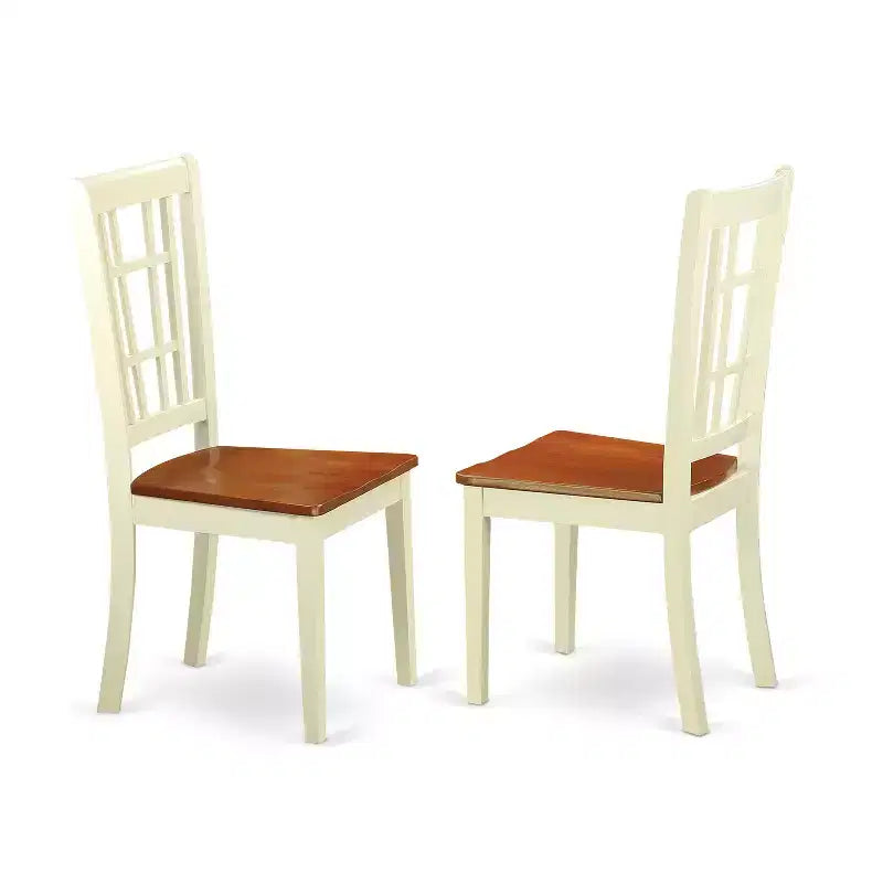Ensemble de salle à manger 3 pièces HomeStock avec table ronde à plateau en bois massif finition cerisier et couleur crème
