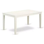 HomeStock Table de salle à manger rectangulaire 7 pièces en lin blanc avec plateau en bois massif et 6 chaises Parson