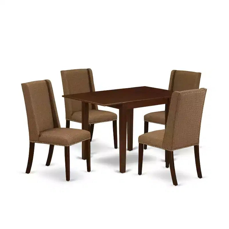 HomeStock 5-Pc Mahogany Finish Solid Wood Top - Rectangular Dining Room Set with Dropleaf - Seats 4
