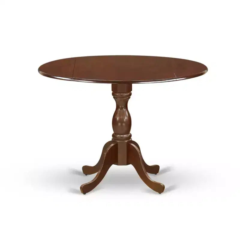 Table à manger 5 pièces avec plateau en bois massif finition acajou et 4 chaises à abattant