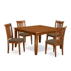 HomeStock 5-Piece Square Saddle Brown Finish Solid Wood Top Dining Table with 4 Chairs
