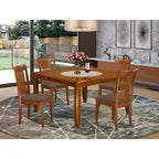 Table à manger HomeStock carrée 5 pièces avec plateau en bois massif et 4 chaises, finition marron selle