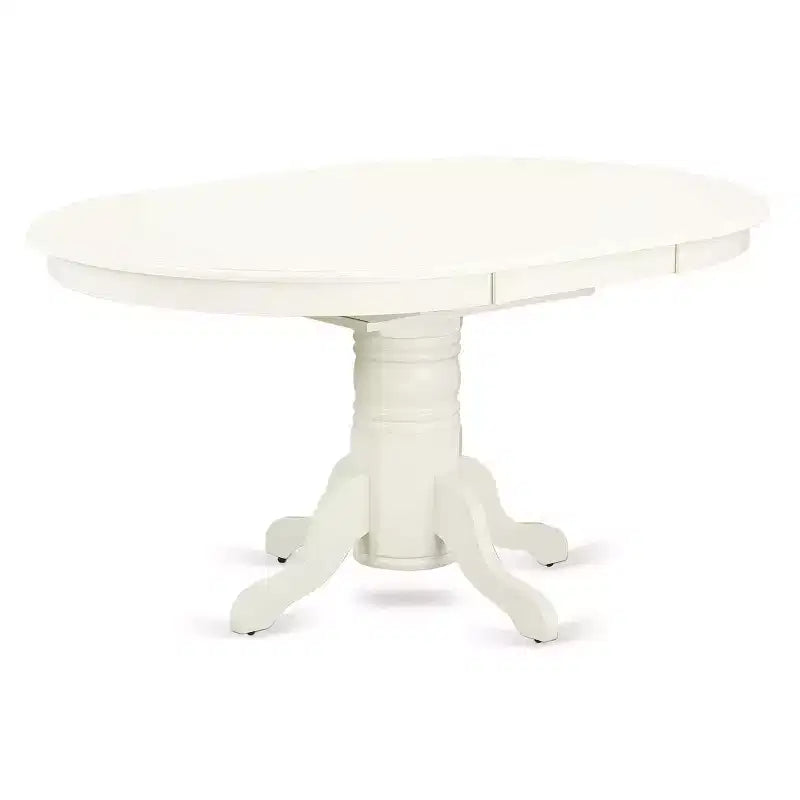 Table de salle à manger HomeStock 7 pièces ovale en bois massif finition blanc lin avec 6 chaises Parson et rallonge papillon