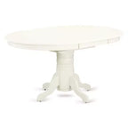 Table de salle à manger HomeStock 7 pièces ovale en bois massif finition blanc lin avec 6 chaises Parson et rallonge papillon