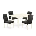 HomeStock 5-Pc Linen White Finish Solid Wood Top - Dining Room Set with Dropleaf - Seats 4