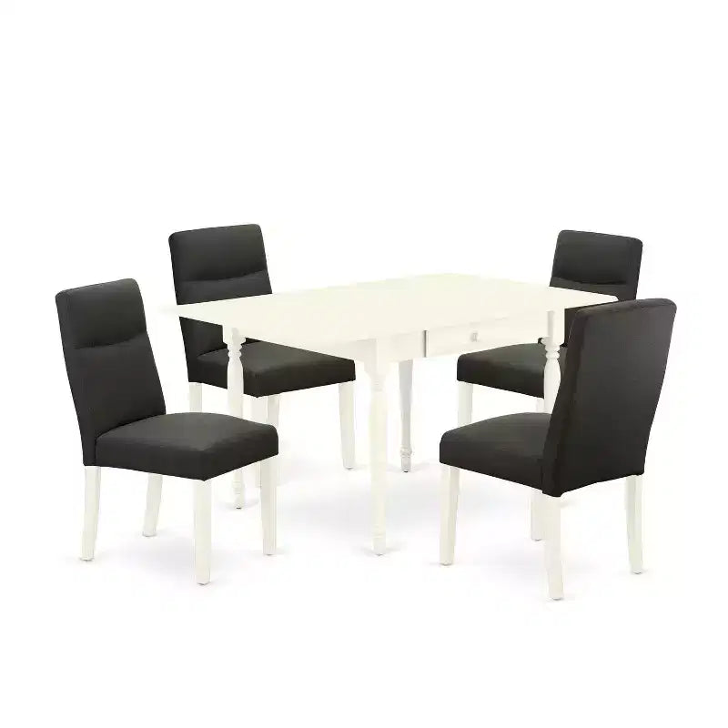 HomeStock 5-Pc Linen White Finish Solid Wood Top - Dining Room Set with Dropleaf - Seats 4