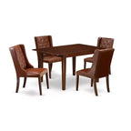 5-Piece Mahogany Finish Solid Wood Top Rectangular Button Tufted Dining Room Set (Seats-4)