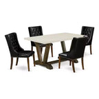 HomeStock 5-Piece Distressed Jacobean Finish Solid Wood Top Dining Table with 4-Chairs