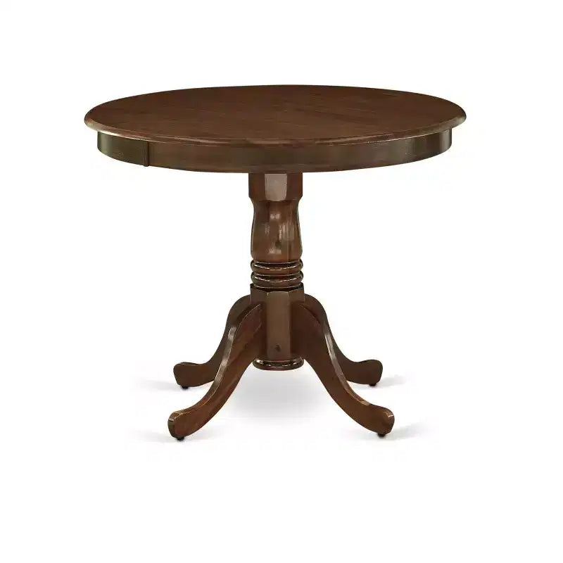 Ensemble de salle à manger rond 3 pièces HomeStock en bois massif finition noyer antique - avec sièges rembourrés - (4 places)