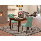 Ensemble de salle à manger 3 pièces avec plateau en bois massif carré et finition noyer antique