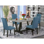 Table à manger 5 pièces en bois massif chêne naturel avec 4 chaises Parson avec