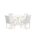 Boho Dining Set 5 Piece - Round Table & 4 Parsons Chairs - 36 Inch - Linen White