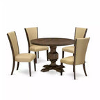 HomeStock 5-Piece Distressed Jacobean Finish Solid Wood Top Dining Table with 4 Parson Chair