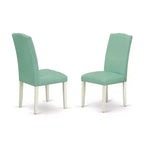 Ensemble de salle à manger 3 pièces Table ronde et 2 chaises Parsons - Ensemble table de cuisine 42 po - Pieds blancs lin, cuir PU Pond