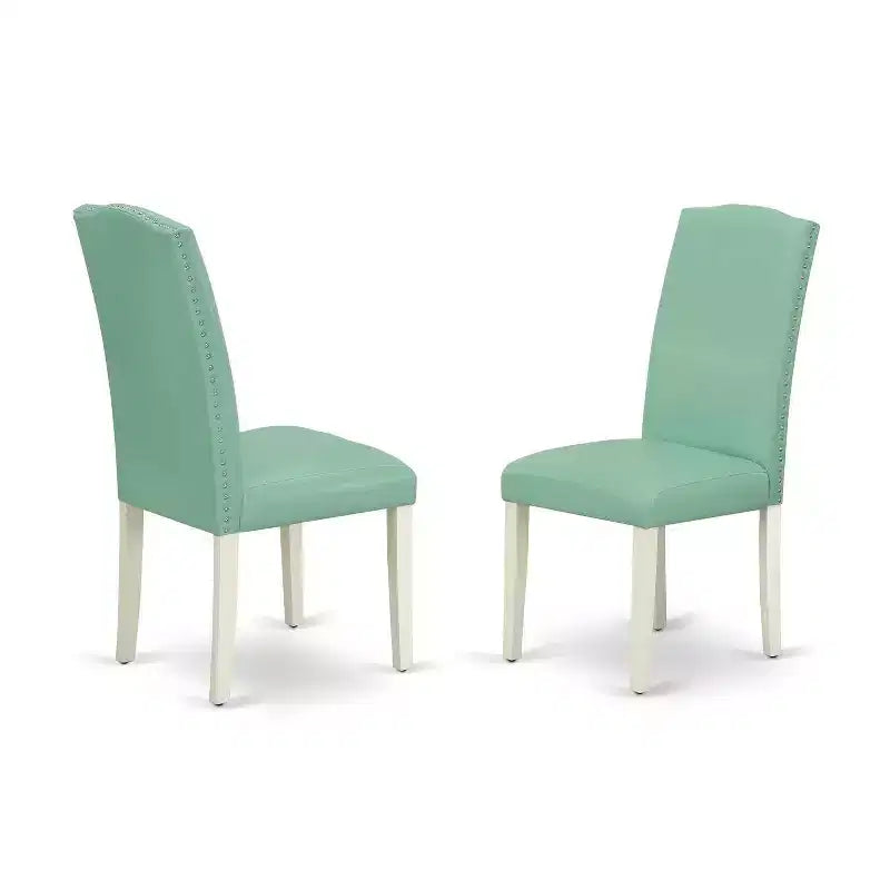 Ensemble de salle à manger 3 pièces Table ronde et 2 chaises Parsons - Ensemble table de cuisine 42 po - Pieds blancs lin, cuir PU Pond
