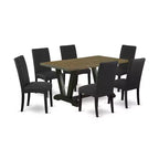 7-Piece Natural Oak Finish Solid Wood Top Dining Table with 6-Chairs with