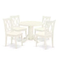 HomeStock 5-Piece Round Buttermilk and Cherry Finish Solid Wood Top Dining table with 4-Chairs with Cross Back