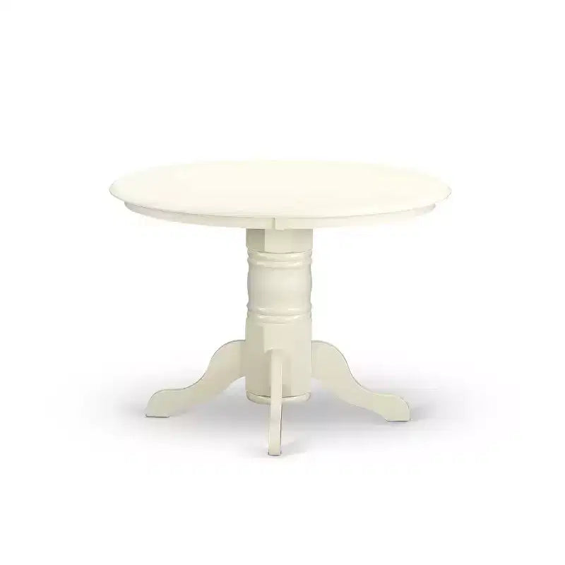HomeStock – Ensemble de salle à manger 5 pièces en bois massif, plateau rond couleur crème et merisier, avec 4 chaises à dossier croisé