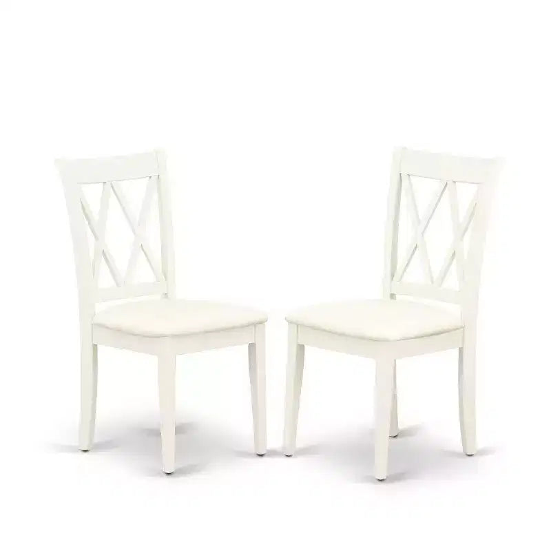 HomeStock – Ensemble de salle à manger 5 pièces en bois massif, plateau rond couleur crème et merisier, avec 4 chaises à dossier croisé