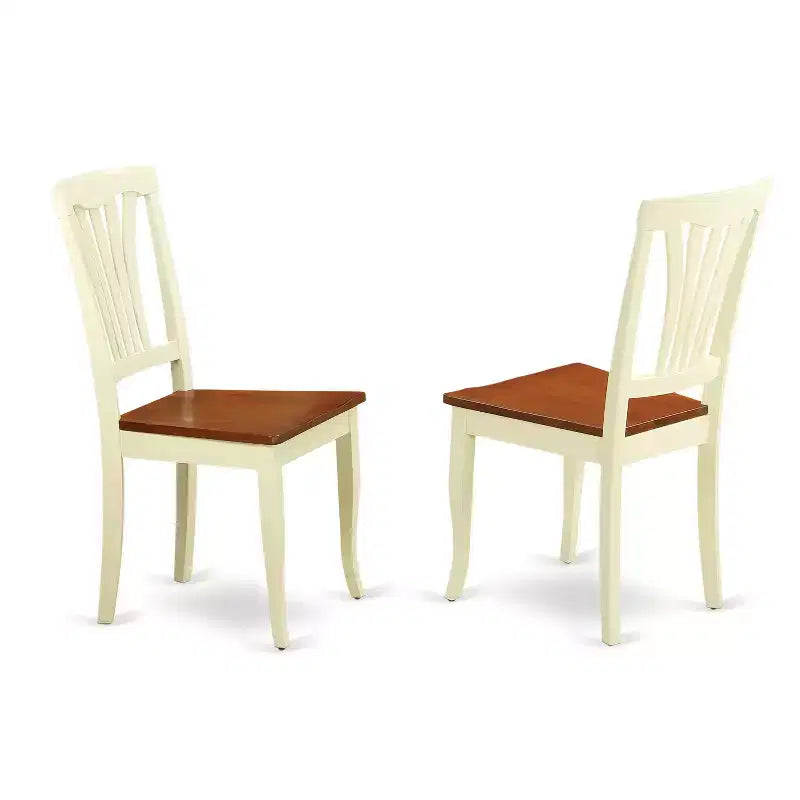 Table à manger HomeStock 7 pièces avec plateau en bois massif finition cerisier et crème, et 6 chaises