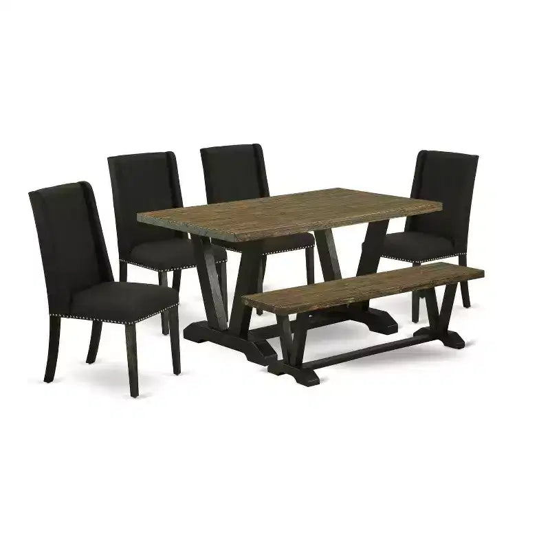 HomeStock 6-Pc Multi-Color Solid Wood Top-Rectangular Upholstered Dining Room Set-Seats 4