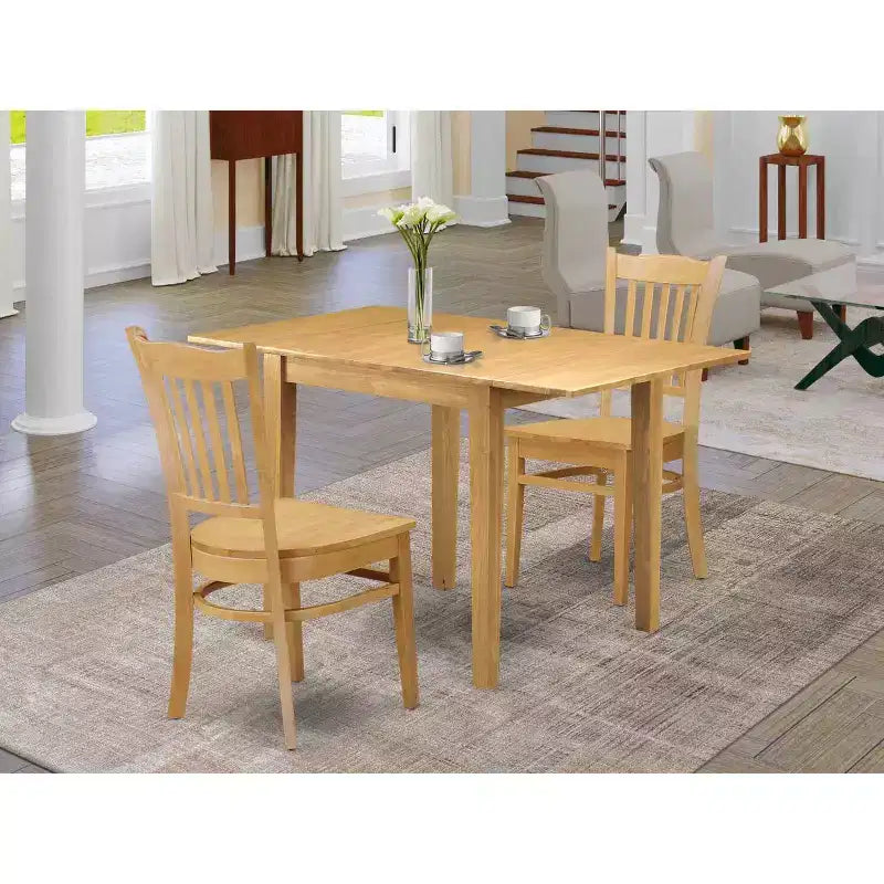 Ensemble de salle à manger 3 pièces HomeStock avec plateau en bois massif finition chêne brun naturel